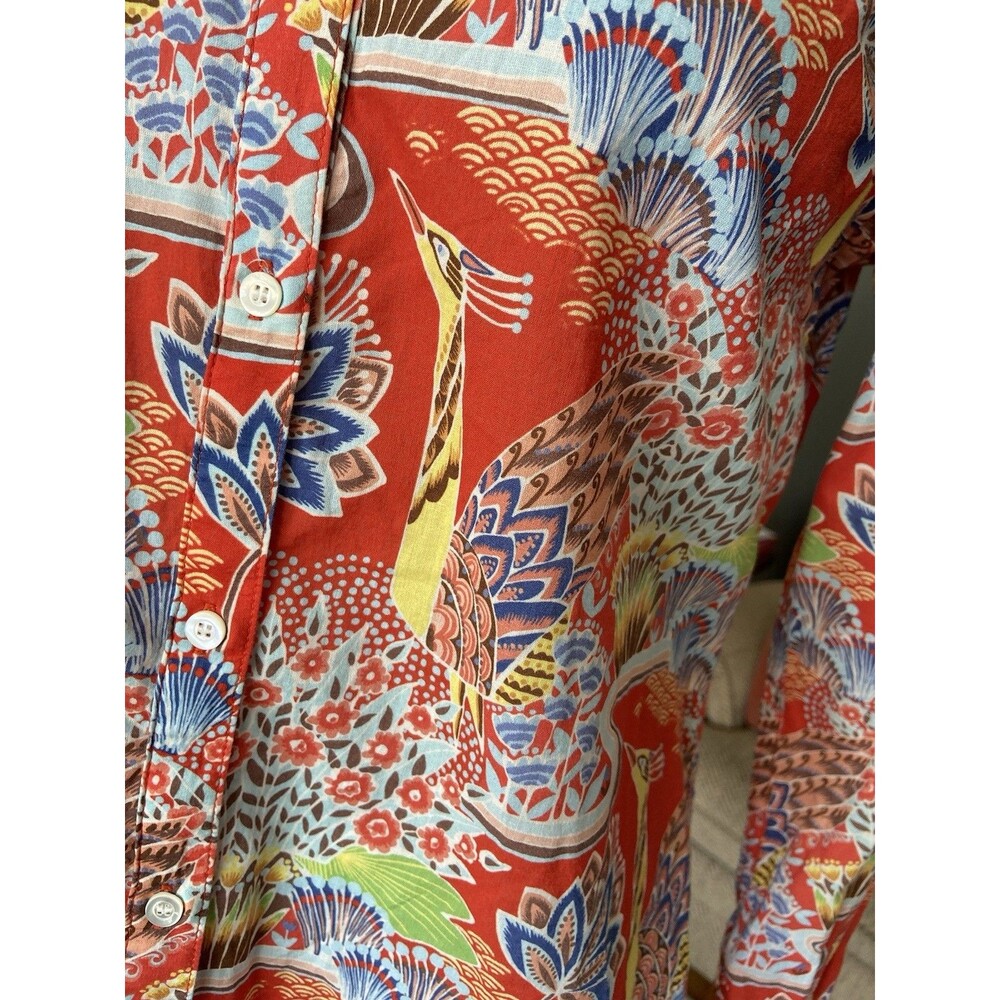 J.‎ McLaughlin Womens Lois Shirt Size S Red Paradise Tropical Ornate Birds Artsy - Picture 8 of 15